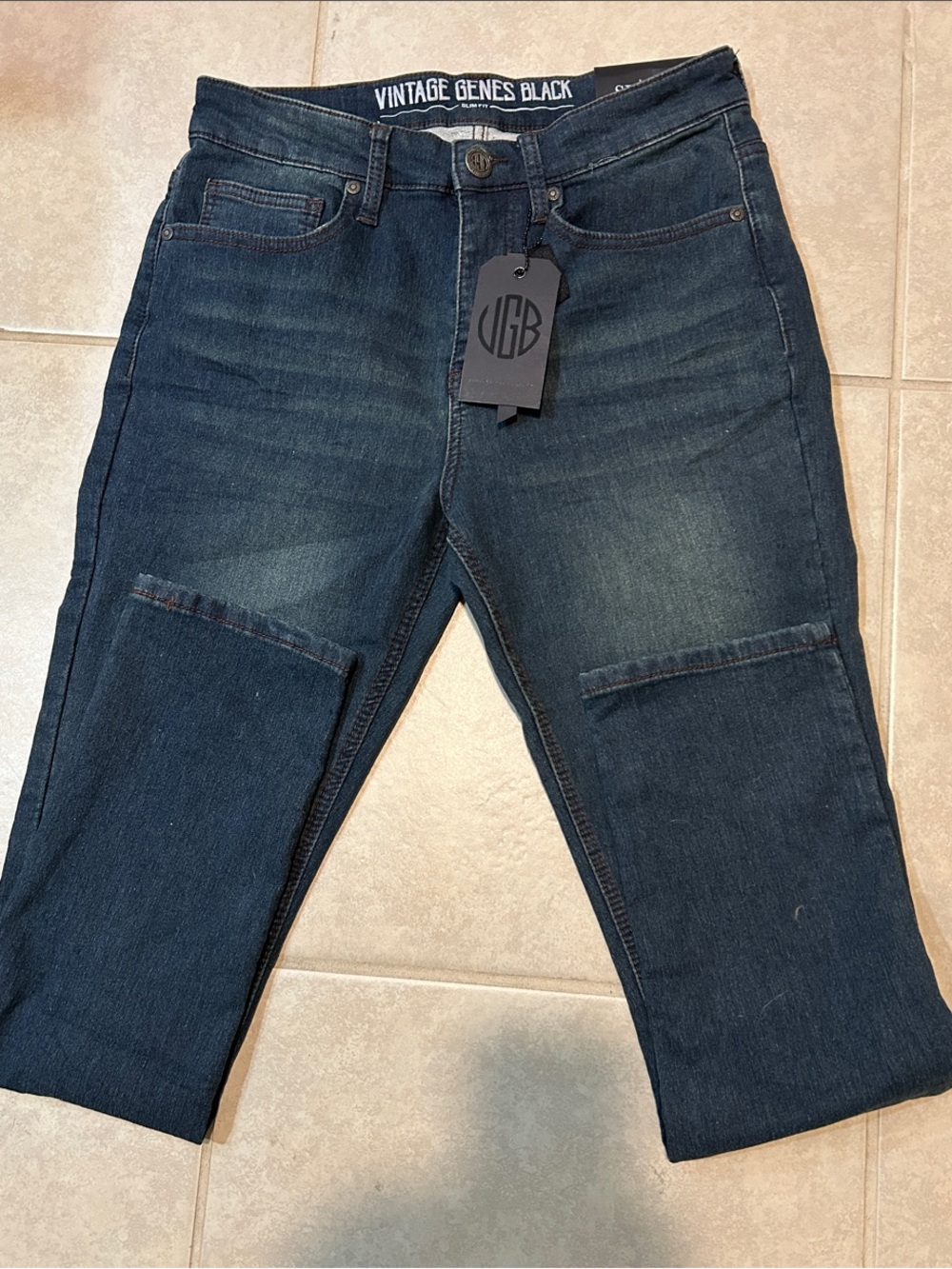 Vintage Genes Black Slim Straight Jeans in Dark Blue